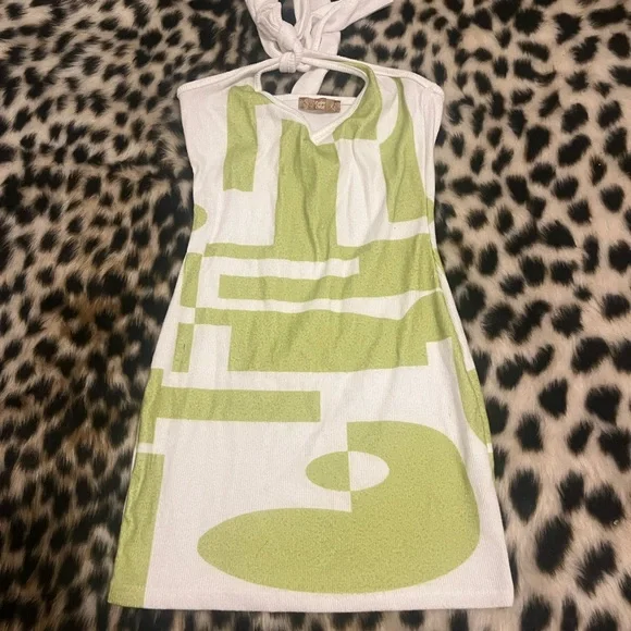 70s Style Mini Dress. Green and White Pattern. Good Condition! | Color: Green/White | Size: Xs | Caitlynmcelhone's Closet